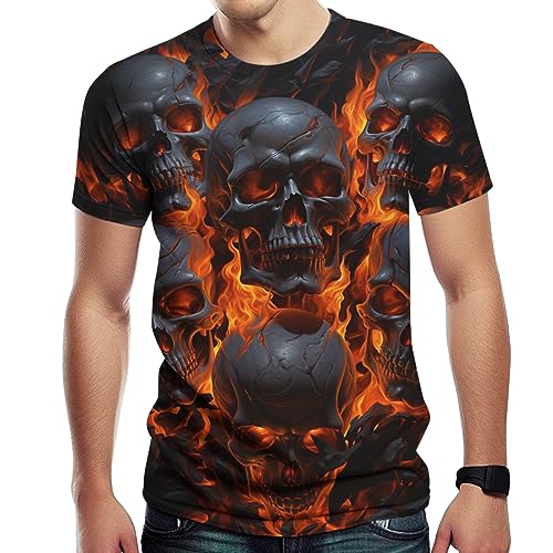 Girren Skull Graphic T-Shirts for Men Novelty 3D Print Skeleton Tee Shirts Summer Short Sleeve Tee Top,Black2,2XL