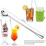 GLAMFIELDS 12-Inch Long Handle Mixing Spoons, Iced Teaspoons, Ice Cream Spoon, Stainless Steel Cocktail Stirring Spoons, Set of 4