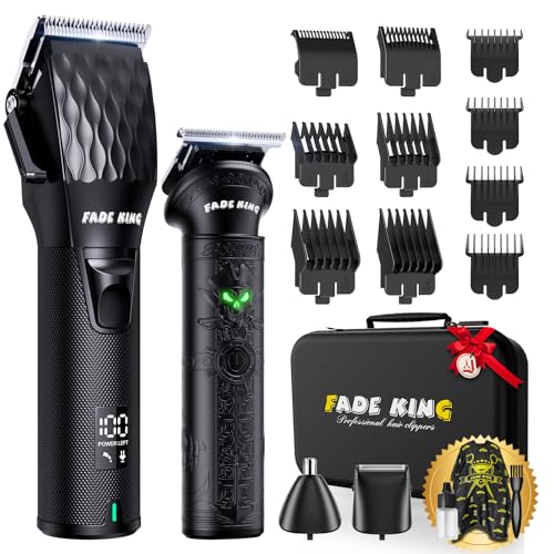 FADEKING® Professional Hair Clippers for Men - Cordless Beard Trimmer for Men, LCD Display Hair Clippers and Trimmer Set for Barber Haircut & Mens Grooming with Travel Case(Black)
