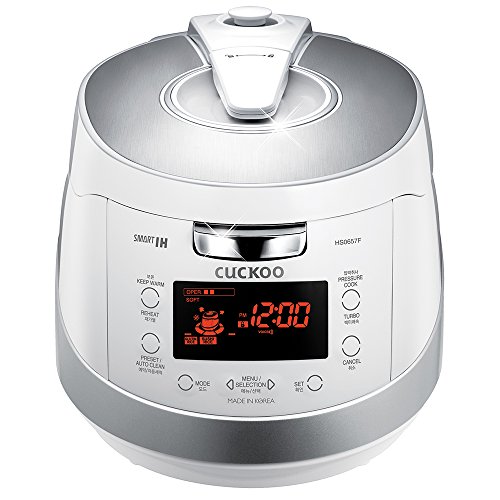 CUCKOO CRP-HS0657FW 6-Cup (Uncooked) / 12-Cup (Cooked) Induction Heating Pressure Rice Cooker with Nonstick Inner Pot, 16 Menu Modes, Safe Steam Release, Korean Voice Guide, Auto Clean (White/Silver)