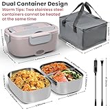 Electric Lunch Box Food Heater for Work, 80 W Food Warmer for Car Truck Travel with 2 Stainless Steel Containers 1.5 Liters Potable Self Heating lunch Box for Adults lonchera eléctrica portátil