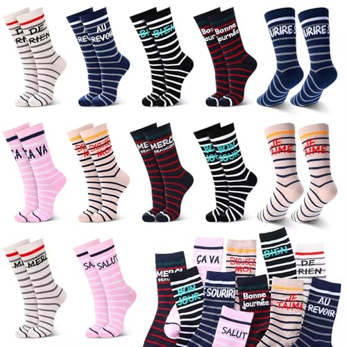 Glitopper 12 Pairs French Socks for Women Men French Gifts for Women Paris Gifts for Birthday Thanksgiving Christmas Appreciate You Presents for Teacher Novelty Stylish Socks US Size 6-12