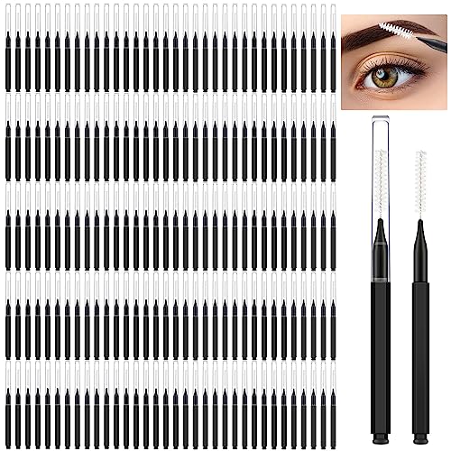 Patelai 150 Pieces Micro Eyebrow Brush with Cap Brow Lamination Spoolie Comb Lift Tools Lash Filler Eyelashes Extensions Eyebrows(Black)