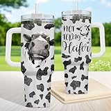 34HD Cow Christmas Gifts for Women, Funny Cow Print Tumbler 40 Oz with Handle and Straw Stainless Steel, Heifer Cow Cup, Cow Gifts for Cow Lovers Women