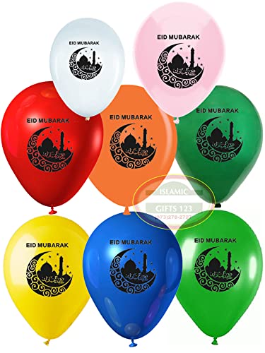 100 Pieces Eid Mubarak Balloons Eid Mubarak Party Decoration Happy Eid al-Fitr Latex Balloons Set for Home Event Indoor Outdoor Ramadan Gift Islamic Gifts 123 (Eid)