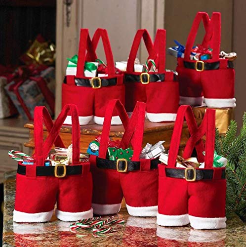 MSQ 10PCS Christmas Decorations Gift Bags Candy Bags Santa Pants Style Lovely Treat Bags for Children Best for Wedding Holiday New Year Holiday Gift- Small Size(More Options)