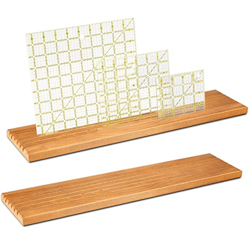 2 Piece Wooden Quilting Ruler Holder Organizer - 5 Slot Grids Ruler Rack for Quilting and Sewing, Ideal for Home Office Desk Storage(Brown)