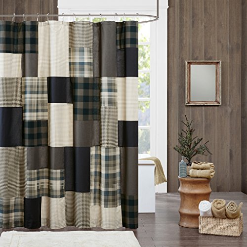 Woolrich Winter Hills Cotton Shower Curtain, Plaid Lodge/Cabin Shower Curtains for Bathroom, 72 X 72, Tan