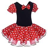 Toddler Girl Polka Dots Party Fancy Costume Birthday Tutu Dress up Dance Leotard Gymnastic Cosplay Gown w/Mouse Ear Headband Red 3-4 Years