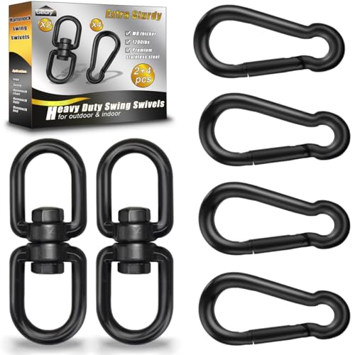 Gelury Black Swing Swivels 2 Pack, 304-Stainless Steel Swivel Rings, Double Eye Swivel Swing Hanger, Heavy Duty Swivel Hooks for Heavy Bag, Aerial Silks Swivel (M8, 2Pack)