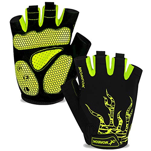 MOREOK Cycling Gloves Bike Gloves for Men/Women-[5MM Gel Pad] Half Finger Bicycle Biking Gloves for Cycling/Weight Lifting/Gym/Motorcycle/Rowing/Outdoor Sports-050-GREEN-L