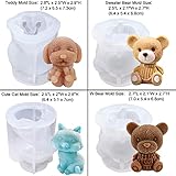 NICAVKIT 4Pcs Dog Cat Teddy Bear Ice Molds, Teddy Bear Ice Cube Trays silicone Mold to DIY Drink Ice Coffee Juice Cocktail. Cute Bear Silicone Mold for Candy Soap Candle Chocolate Making White