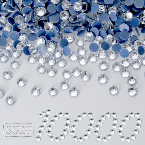 10000PCS Clear Hotfix Rhinestones Bulk, Glass Crystal Hot Fix Rhinestones for Crafts Clothes DIY Decoration, SS20, 4.6-4.8mm