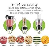 Hamilton Beach Blender for Shakes and Smoothies & Food Processor Combo, With 40oz Glass Jar, Portable Blend-In Travel Cup & 3 Cup Electric Food Chopper Attachment, 700 Watts, Gray & Black (58163)