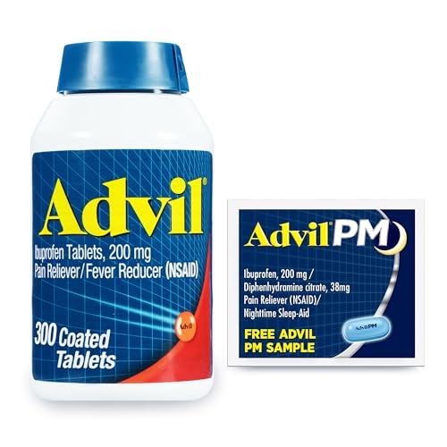 Advil Pain Reliever and Fever Reducer, Ibuprofen 200mg for Pain Relief - 300 Count, Advil PM Pain Reliever and Nighttime Sleep Aid, Ibuprofen for Pain Relief and Diphenhydramine Citrate - 2 Count