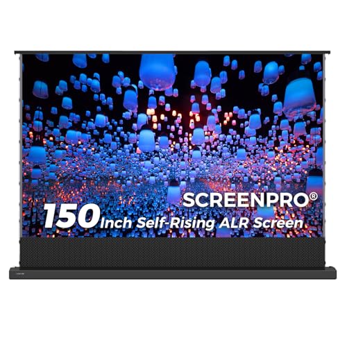 SCREENPRO Tensioned Floor Rising Projector Screen 150 inch, Motorized ALR Projector Screen with Remote, 16:9 Electric Home Theater Screen for 4K Projectors