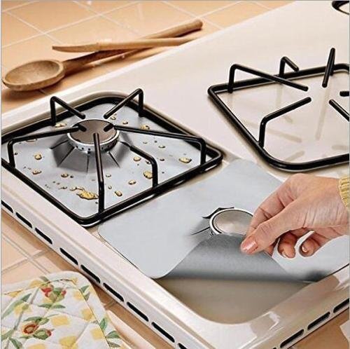 4Pcs Reusable Silver Gas Range Protector Liner Non Stick Gas Hob Stovetop Cooker