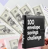 100 Envelopes Money Saving Challenge, 100 Envelope Challenge Binder, Easy and Fun Way to Save $5,050, Savings Challenges Budget Book Binder with Cash Envelopes for Office,Home,School (Black)