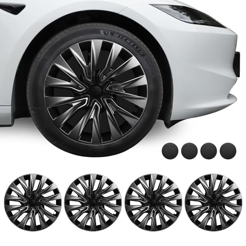 BASENOR 2025 Upgraded Tesla Model 3 Nova Wheel Covers Hubcaps 18 Inch Hub Caps Rim Protectors Cover Replacement Protection for 2024 2025 Model 3 Highland Accessories Silver (Set of 4)