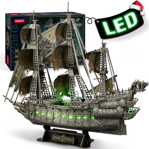 CubicFun 3D Puzzles for Adults - LED Flying Dutchman 3D Puzzle, 360-pieces - Desk Decor for Home Office - Christmas Aduls Teacher Gifts Stocking Stuffers