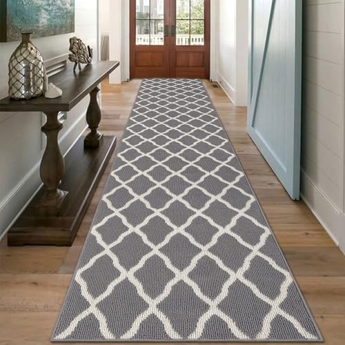 SHACOS Hallway Runner Rugs 2.6x12 ft Long Washable Non Slip Rubber Backing Carpet Runner Dirt Trapper Floor Runner Mats for Kitchen Hall Entryway Living Room, Light Gray
