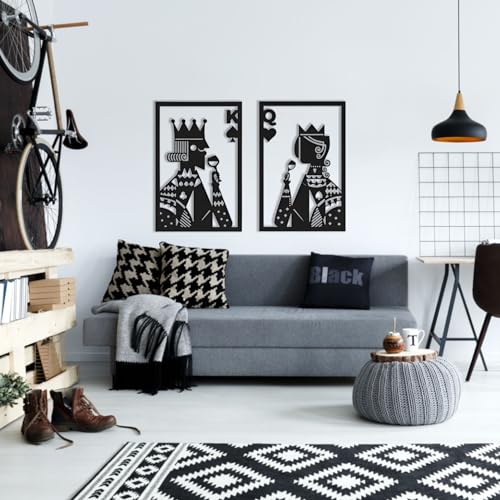 Poker Metal Wall Art, Hearts Queen and King of Spades Metal Wall Art, Metal Wall Art Decor, Gift for Gamer, Card Game Metal Wall Decor, Home Decor, Housewarming Gift (24 x 18 inch | 60 x 45 cm, Black)