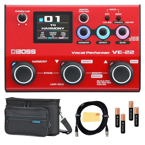 Boss VE-22 Vocal Performer Bundle with Carry Case, 10ft XLR Cable, 4 AA Batteries, and Austin Bazaar Polishing Cloth