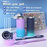 Kids Water Bottle, 2-Pack 16oz Water Bottles with Stickers and Straw, Stainless Steel Vacuum Insulated cup, Kids Water Bottle for School, Gifts for Boys and Girls(Blue/Purple)