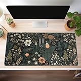 Dark Flower Desk Mat Floral Plants Mouse Pad, Aesthetic Wildflowers Large Gaming Mousepad Desk Pad, XXL Keyboard Mouse Mat Full Desktop Mat Women Office Desk Accessories Cover Mat 31.5"x15.75"