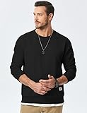 Dokotoo Men Men's Crew Neck Sweatshirts Soild Color Geometric Texture Long Sleeve Casual Pullover Shirts Black 3X-Large