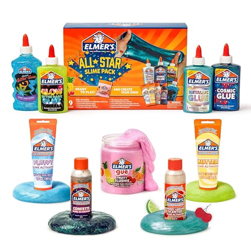 Elmer’s All-Star Slime Kit, Includes Liquid Glue, Slime Activator, and Premade Slime, 9 Count