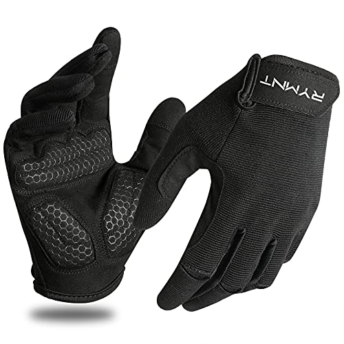 RYMNT Full Fingers Workout Gloves for Women Men-Gym Gloves for Women Weight Lifting, Exercise Fitness Gloves-Touch Screen-Extra Grip Foam-Padded-Anti-Slip for Fitness,Training,Cycling.Black-Large