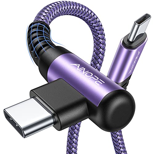 AINOPE USB C Cable 60W 2-Pack 10ft Nylon Braided USB C to USB C Cable Type C Charger Fast Charging Right Angle USBC Cable Charger Cord for iPhone 16 Pro Max 15 Plus Samsung S24 S23 iPad Pro Purple