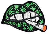 Umama Patch Set of 3 Lady's Kiss Hot Sexy Lips Black Cartoon Applique Patch Marijuana Leaf Lips Embroidered Iron On or Sew On Patch Craft Clothing Decorative Repair