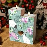 pnyoin Spring Cranes Tropical Flowers Candle Holders Gift for Women Wooden Heart Candlestick Personalized Christmas Birthday Graduation Friendship Gifts Home Wedding Dinning Party Decorative