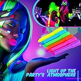 Handepo 24 Pcs Glow in the Black Light Face Paint Crayons Neon Face Body UV Light Paint Kit Fluorescent Halloween Masquerade Makeup for Adult Mardi Gras Parties(Rainbow Color)