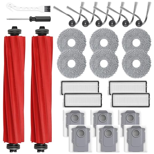 26 Pack Replacement Accessories for Roborock QV 35A/QV 35S Robot Vacuum Cleaner, 2 Mainbrush 6 Side Brush 4 HEPA Filter 6 Mop Pads 6 Dust Bags 1 Cleaning Brush 1 Screwdriver