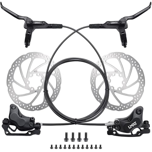 TOBWOLF Upgrade Four-Piston MTB Disc Brake Set, Hydraulic Brakes Kit with 160mm Rotors & Ceramic Brake Pads, Left Front 85cm & Right Rear 145cm Disc Brake Conversion Kit for Mountain Bike E-Bike