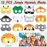 Jungle Safari Party Favors Set 84 PCS Wild Animals Theme Masks Sticker Keychains Straws Slap Bracelets Bubble Sticks Gift Bags for Kids Birthday Party Baby Shower Goodie Bag Fillers Jungle Safari