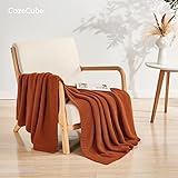 CozeCube Orange Throw Blanket for Couch, Soft Cozy Cable Knit Throw Blanket for Bed Sofa Living Room, Lightweight Warm Decorative Farmhouse Christmas Throw Blanket, 50"x60", Burnt Orange