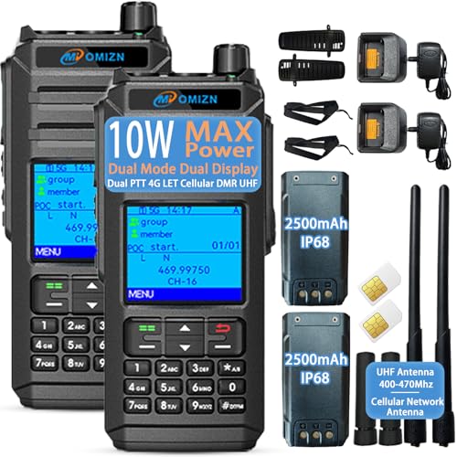 OMIZN X4 Dual Mode Global Walkie Talkie with SIM Card, Unlimited Range DMR UHF Network PoC Radio with AES256 GPS NFC Voice Recording Talke Alias Time Slot IP68 10W Repeater 2 Pack