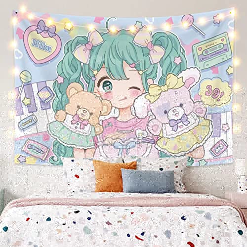 SUFUZEGA Japanese Anime Girl Tapestry Kawaii aestheticism 3D Printing Art Anime Wall Hanging, for Living Room Bedroom Dorm Decor (60L×50W, R05)