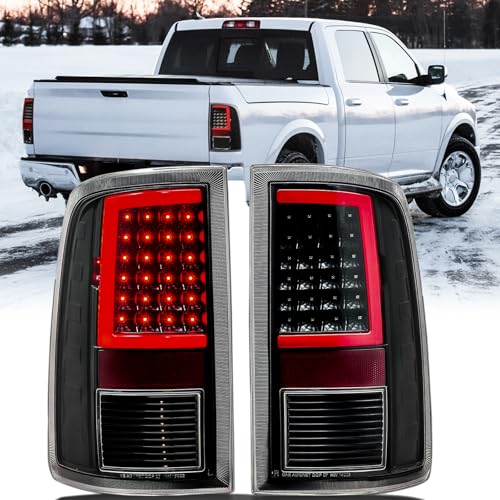 LED Tail Lights Assembly Smoke Lens Compatible With 2009-2018 Dodge Ram 1500 2500 3500 NON-LED Model Rear Brake Lamp Driver & Passenger Side, Black Housing