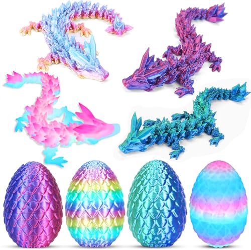 4PCS 3D Printed Dragon Eggs with Dragon Inside, Mini Dragon Egg Fidget Toy 3D Articulated Crystal Dragon Eggs Mystery Dragon Egg Surprise 3D Printed Animals Toy Set