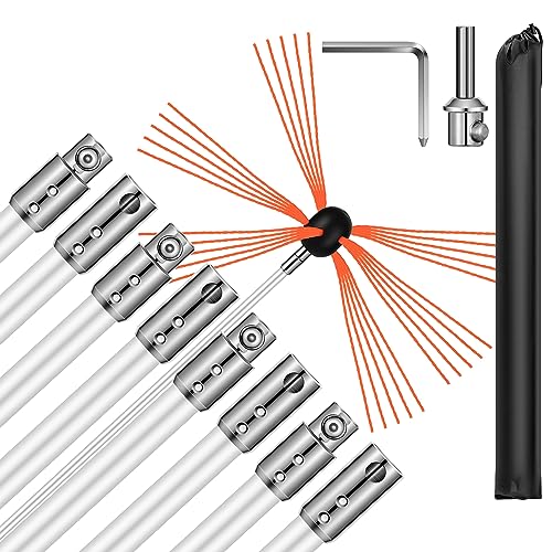 VIVOHOME 26.2 FT Chimney Sweep Cleaning Brush Tool Kit Rotary with 8 Reinforced Nylon Flexible Rods Snap Locking 45 Degree Angle Driven by Drill for Fireplace Flue Home Use
