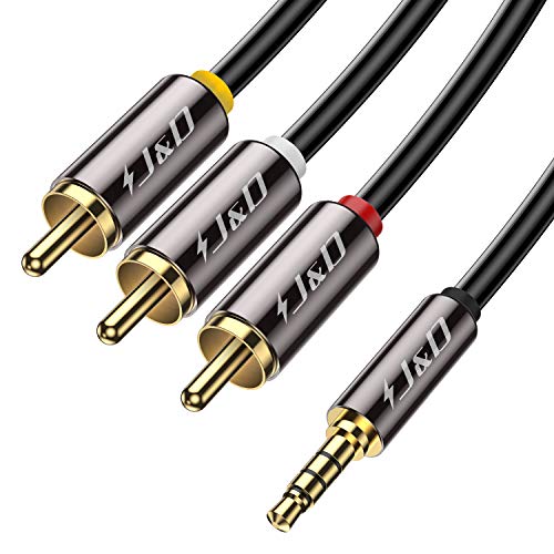 J&D 3.5mm to RCA AV Cable, Gold Plated Copper Shell Heavy Duty 3.5mm 1/8 inch Male TRRS to 3 RCA Male Plug Stereo Audio Video AUX Cable for Tablet, Speaker, Home Theater, 6 Feet