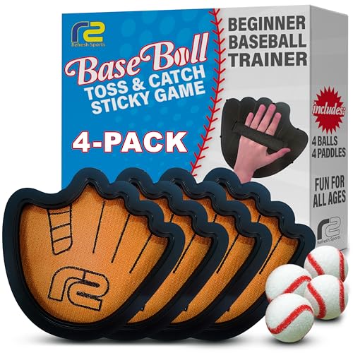 Baseball Toss and Catch Game Ball Set - 4 Pack - Best Toy Gifts for Boys & Girls All Ages - Fun Beginner Baseball Glove Trainer - Velkro Ball and Catch Game for Kids. Outdoor Toys Birthday Gift Ideas