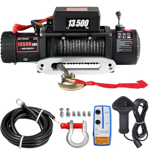 Electric Winch 13500lb, Waterproof Electric Truck Winch,12V Synthetic Rope Winch with Wireless Handheld Remote for Truck Jeep SUV Boat