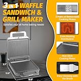 FineMade Panini Grill Press Breakfast Sandwich Maker 3 in 1, Electric Griddle Panini Press, Grilled Cheese Maker, Sandwichera Electrica, Belgian Waffle Maker with Removable Plates