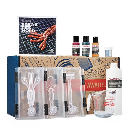 Man Crates, Lure Making Kit – Soft Plastic Fishing Lure Making Kit with Molds, Plastisol, Color, Glitter & Scent – DIY Fishing Lure Set – Great Gift for Men & Fishermen